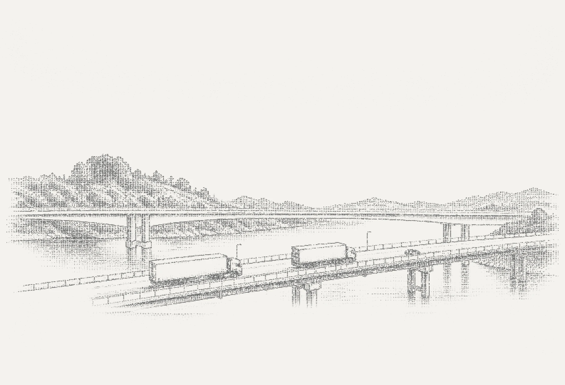 Caminhões em uma rodovia em arte ASCII